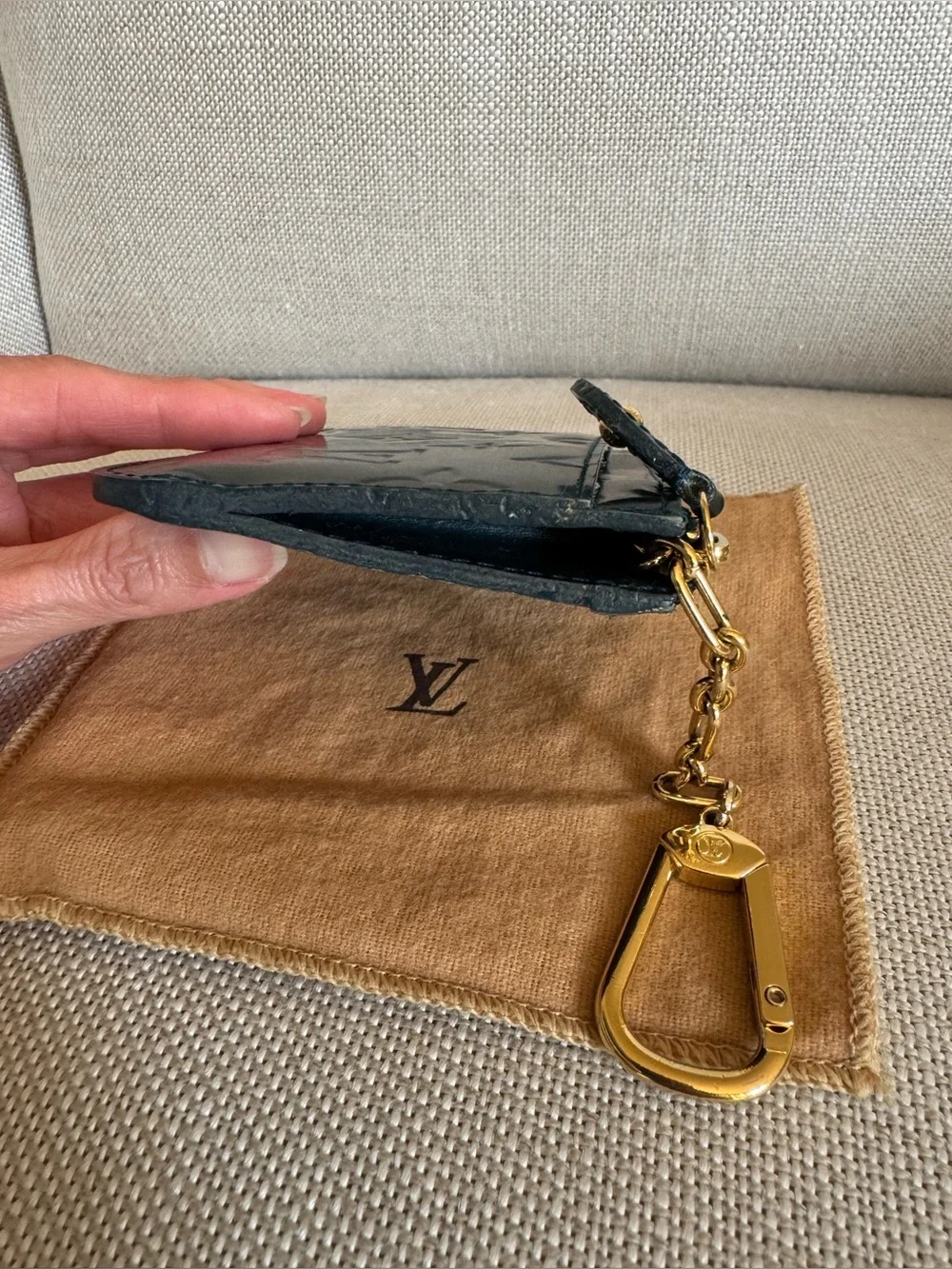 Louis Vuitton Dark Green Vernis Monogram Key Cles with Gold Hardware